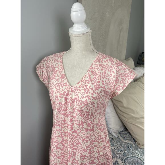Isabella Bird Silk Midi Dress 6P Pink Floral Cottagecore Garden Wedding Guest - Picture 2 of 10